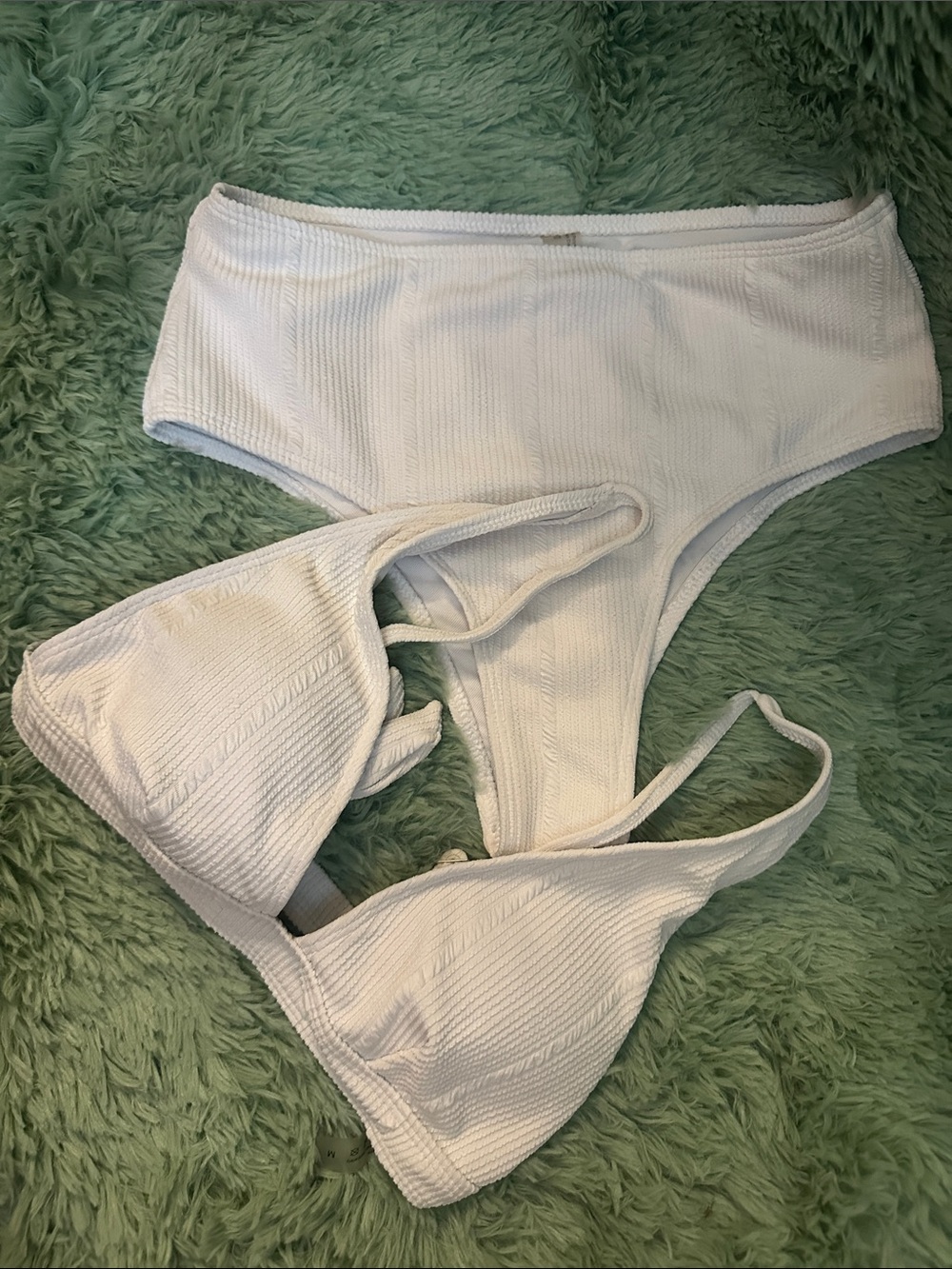 White Textured Bikini Set - Two Piece Swimwear